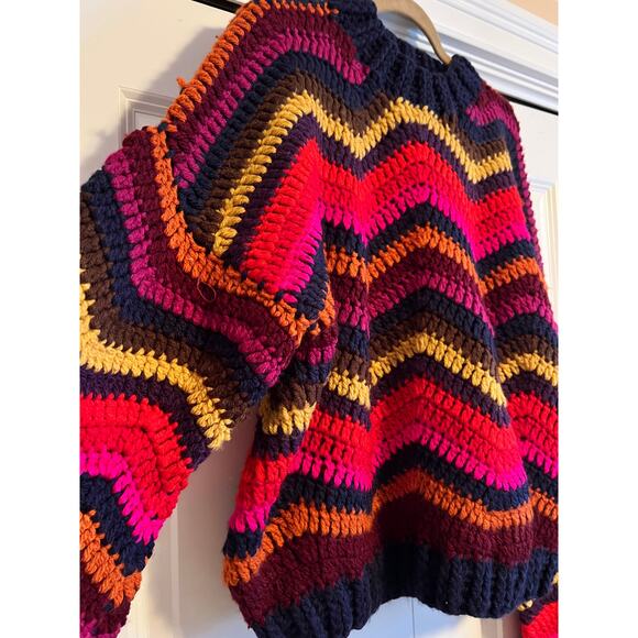 FARM Rio_Colorful Waves Crochet High Neck Sweater_Size XL - Picture 7 of 8